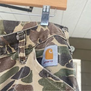 Vintage 90s Carhartt Duck Camo Double Knee Carpenter Denim Pants 32x32
